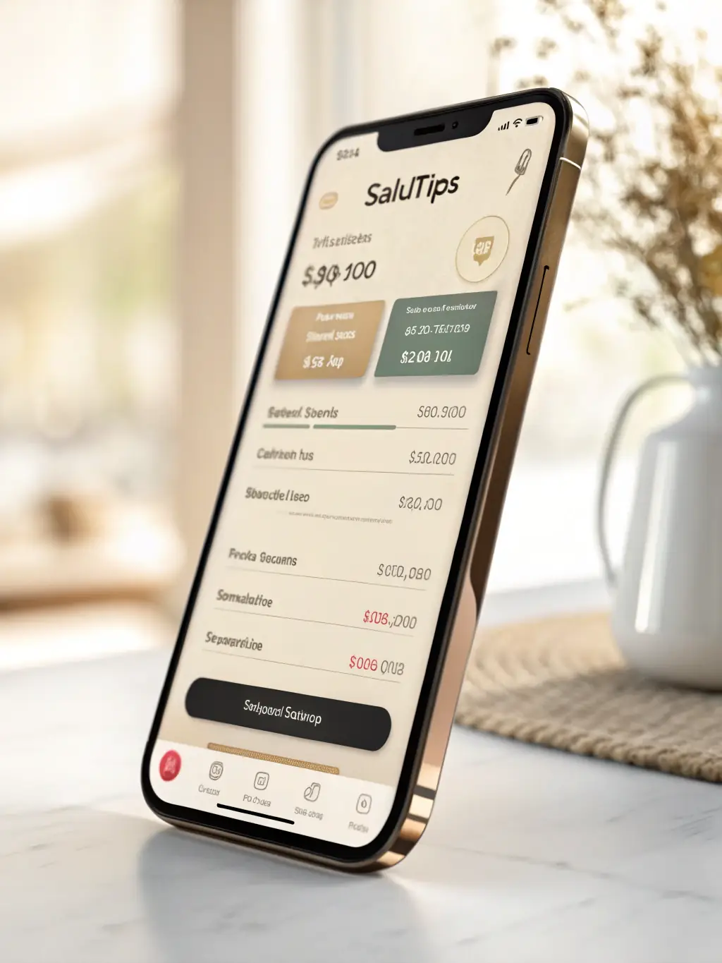 A smartphone displaying the SaluTips tipping interface, showing various tip amount options.
