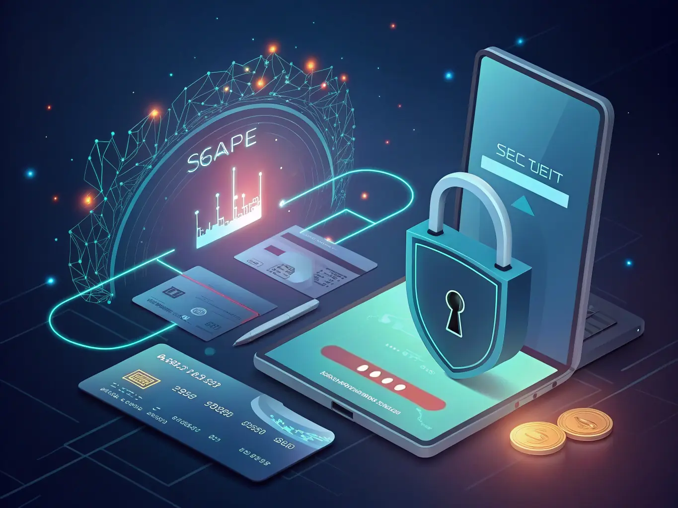 An illustration depicting a secure payment gateway with a lock icon, symbolizing the safety and security of transactions made through SaluTips.