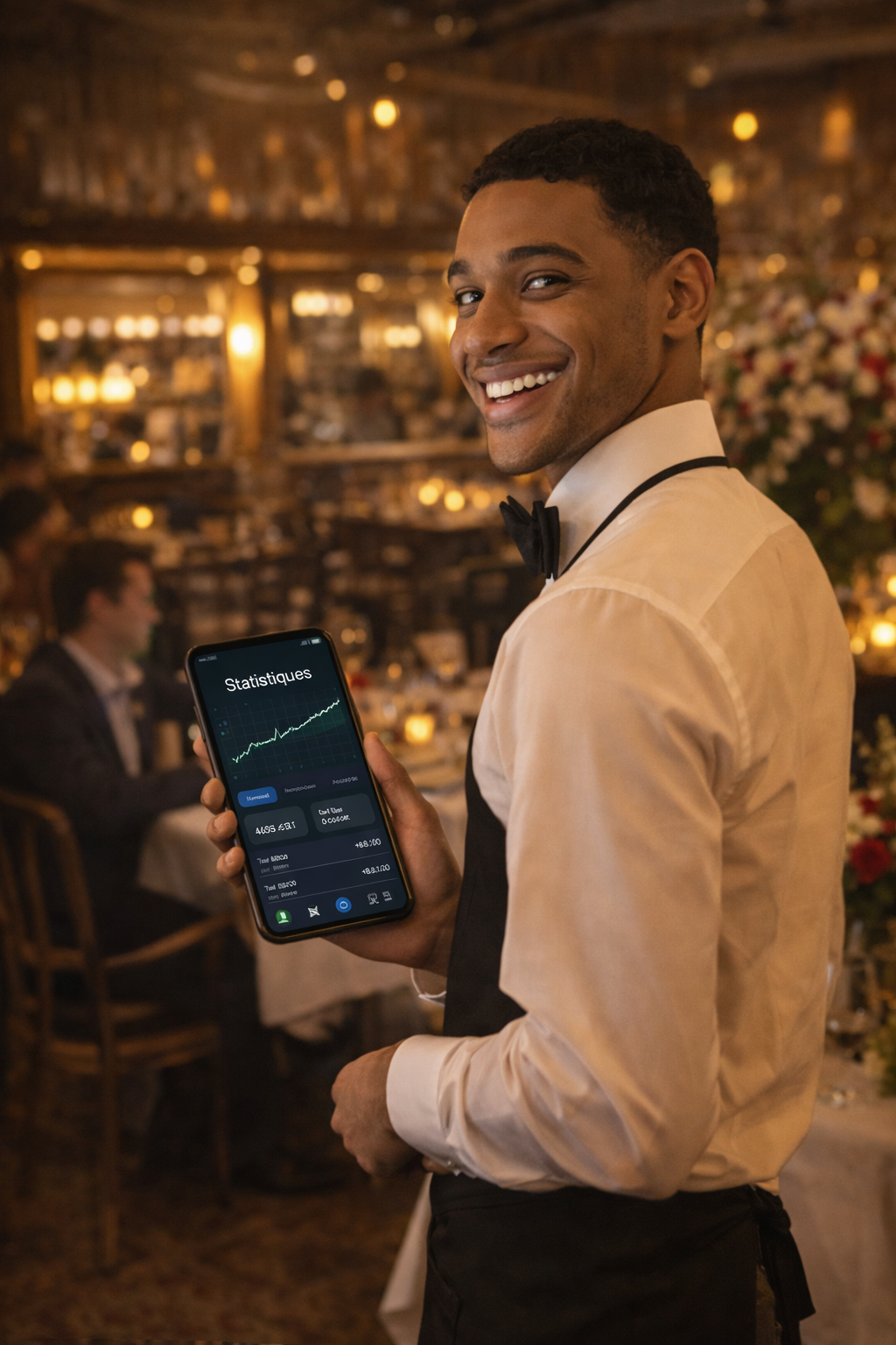 Serveur en service dans un restaurant élégant illustrant davantage d’occasions de recevoir des pourboires avec SaluTips