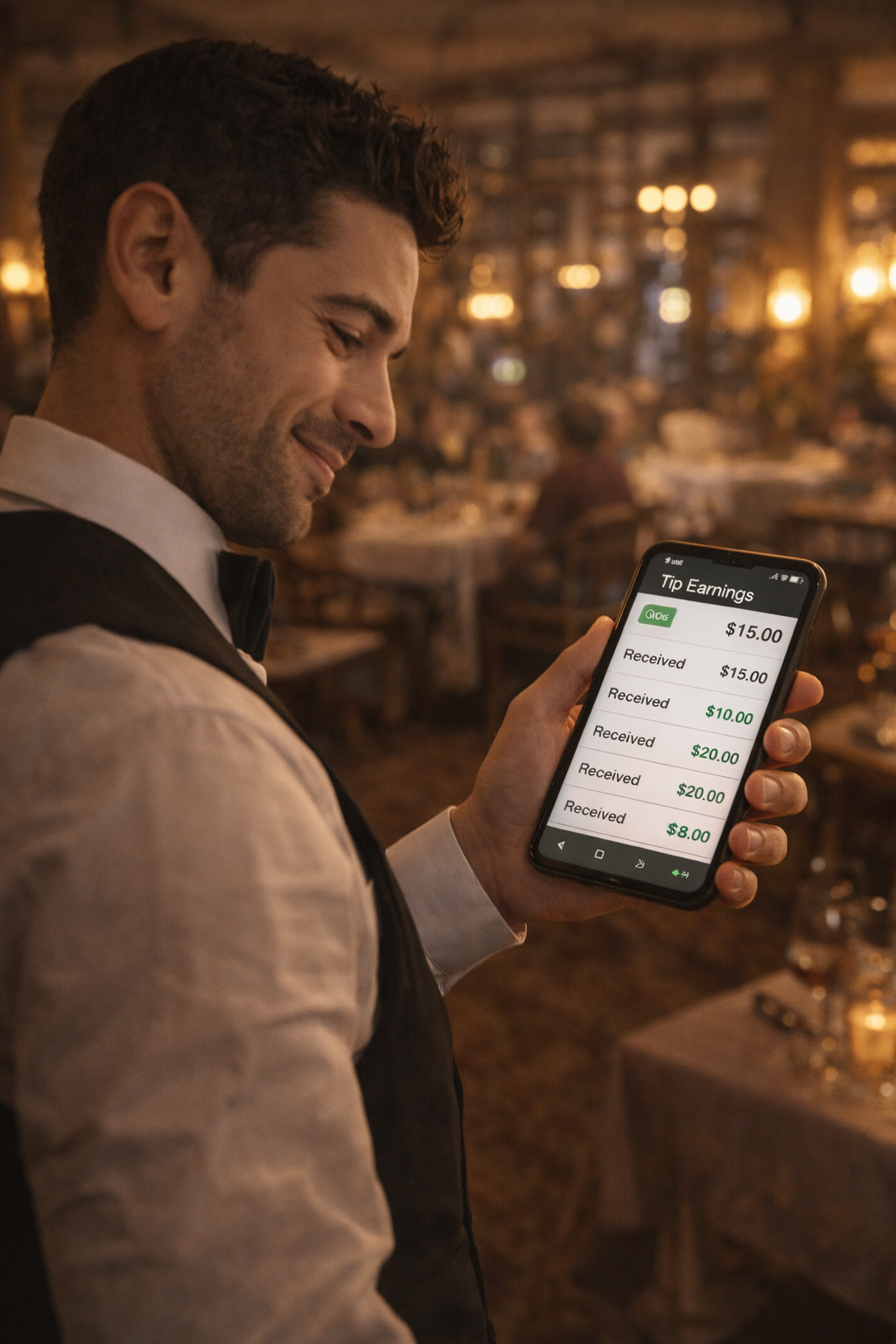 Pourboires visibles immédiatement sur le téléphone du personnel avec SaluTips