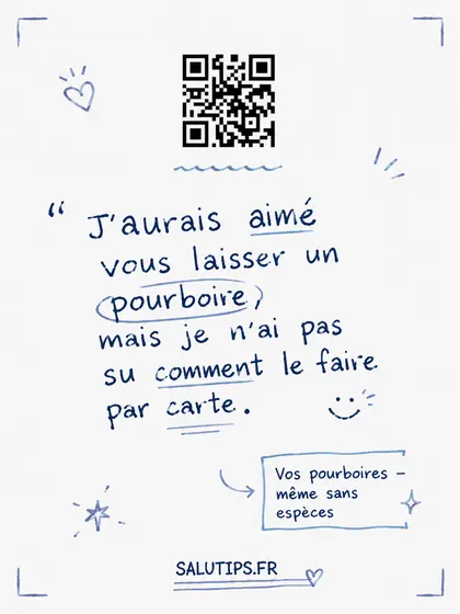 Exemple de carte SaluTips dessinée à la main avec code QR