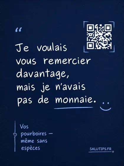 Exemple de carte SaluTips bleu nuit avec message manuscrit et code QR