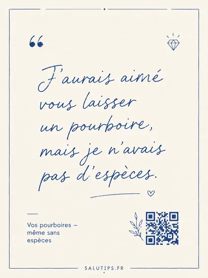 Exemple de carte SaluTips sur papier clair avec message manuscrit et code QR