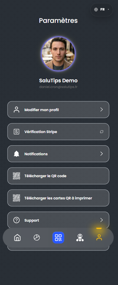 Ouvrir Settings pour modifier la photo de profil